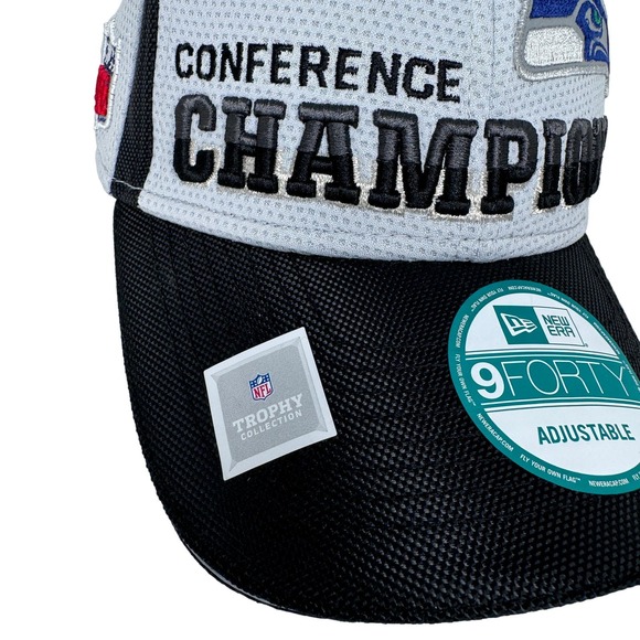 New Era 9FORTY Seattle Seahawks NFC Conference Champions Cap Black White OS NEW - Picture 7 of 10